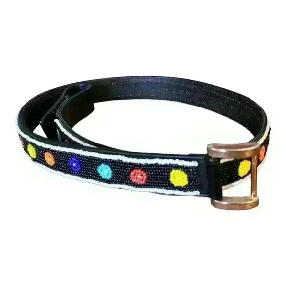 Chico's Womens Leather Floral Beaded M/L Velcro Close Belt. - Picture 2 of 15